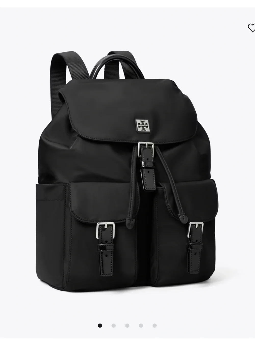 Tory Burch Black Nylon Buckle-Front Backpack with Logo